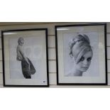 Ross Greathem - two gelatin prints of Twiggy 34 x 27cm.