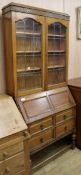 A 1920's oak bureau bookcase W.90cm