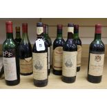 Ten assorted bottles of red wine including one Chateau Mouton Rothschild, 1967 and one Gevrey