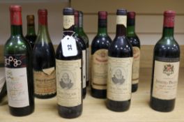 Ten assorted bottles of red wine including one Chateau Mouton Rothschild, 1967 and one Gevrey