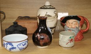 A Japanese Temmoku bottle, a Mashiko stoneware Unomi cup, a Cizhou-style vase and other items