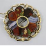 An early 20th century yellow metal and multi Scottish hardstone set brooch, 59mm.