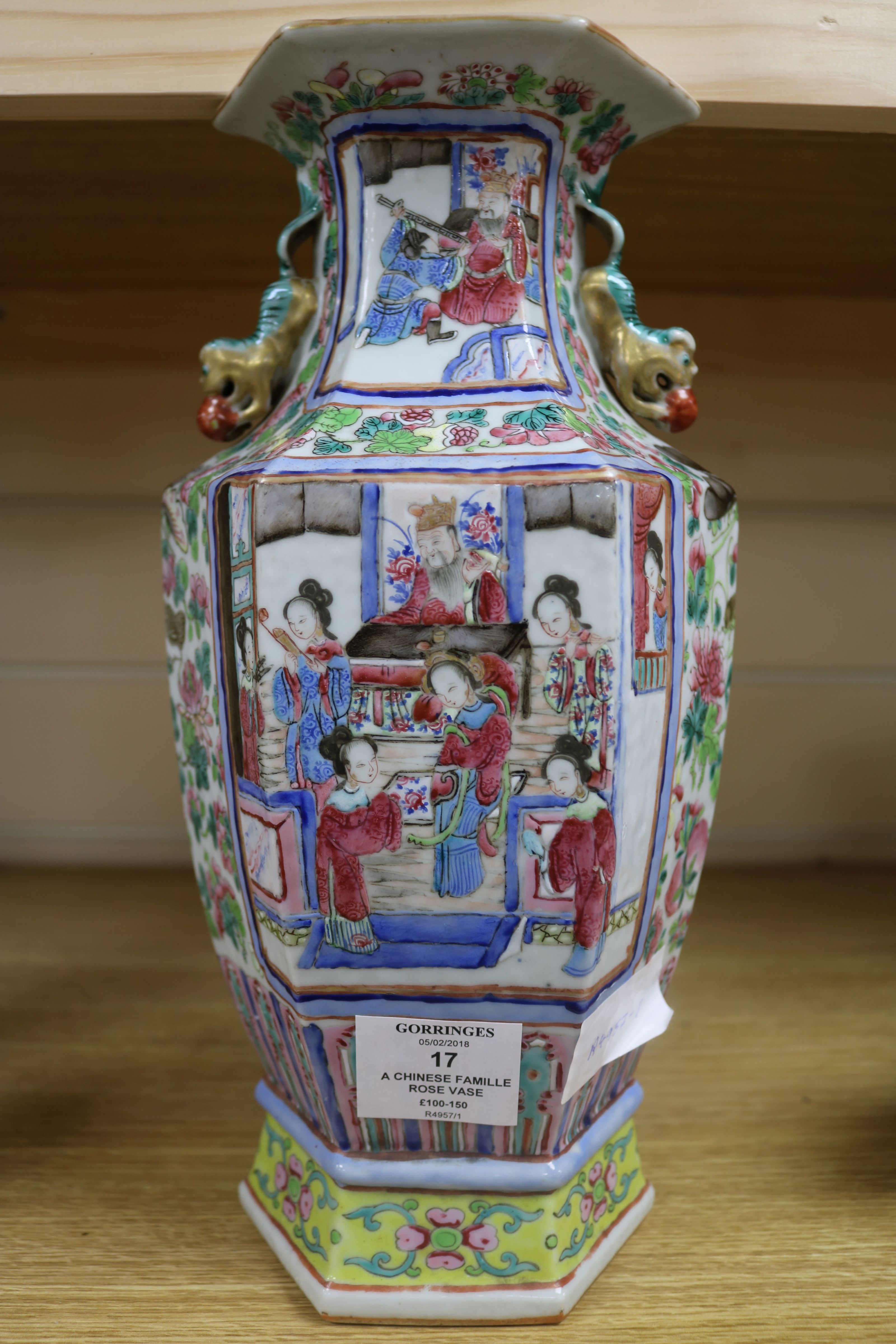 A Chinese famille rose hexagonal baluster vase, 19th century H 32cms - Bild 2 aus 6