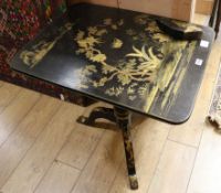 A 19th century Chinese Export black and gilt lacquered tea table.