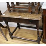 An early 18th century oak rectangular topped side table W.76cm