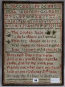 A 19th century, cross stitch sampler 44 x 32cm