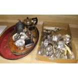 Mixed silver plate, pewter mug , tray etc Tray L.57cm
