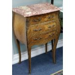 A pair of Louis XV style Kingwood and marble topped bedside chests W.48cm