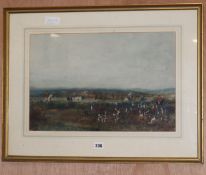 J W Buxton Knight, watercolour, hunting scene, signed, 32 x 48cm.