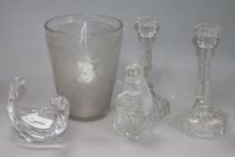 A 19th century Continental engraved glass beaker, a Sevres glass dish and sundry glassware