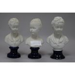 A set of three French bisque busts of children, after Houdon H.19cm.