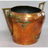 An Art Nouveau brass mounted copper jardiniere H.34cm.