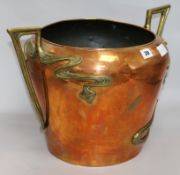 An Art Nouveau brass mounted copper jardiniere H.34cm.