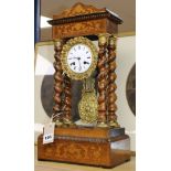 A 19th century French marquetry and rosewood portico clock 48cm.