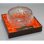 A boxed set of six Webb Corbett cut glass tumblers and a boxed Webb rose bowl