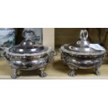 A pair of Victorian plated lidded sauce tureens