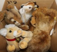 A Steiff 'Jolly Hase' rabbit glove puppet and three other Steiff animals, including a Super Molly
