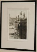 Charles Watson, 2 etchings, London Bridge and a street scene, largest 28 x 19cm and a Nathaniel