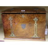 A Victorian brass-bound burr walnut stationery compendium, with strapwork decoration and slightly