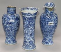 A 19th century Chinese garniture of three vases largest 30cm (a.f.)