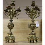A pair of late 19th century French ormolu five light candelabra 50cm.
