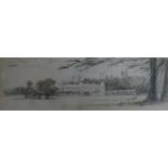 Mary Weatherill (fl.1858-1880), pencil and watercolour, view of Goodwood House 1899, 9 x 26cm