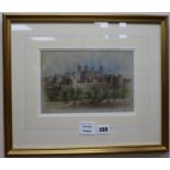 E.D., pencil and watercolour, view of the Tower of London, initialled and dated 1887, 15 x 23cm