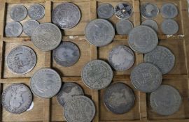 A collection of assorted antique English coins and copper tokens - James II and later