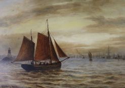 B.B. Hemy, oil on board, fishing boat entering harbour, signed and dated '94, 31 x 47cm, unframed