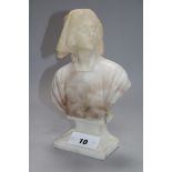 An early 20th century carved alabaster bust 22cm