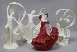 A set of three Royal Worcester 'Spirit of the Dance' figures and a Coalport Flamenco dancer, all