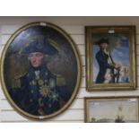 English School, 2 oils on board, Portraits of Nelson and another naval officer, 83 x 68cm and 47 x