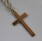 A 9ct gold cross pendant on 9ct gold chain, pendant 40mm.