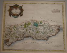 Robert Morden, a coloured engraving, Map of Sussex & a London to Newhaven road map, Sussex 34 x