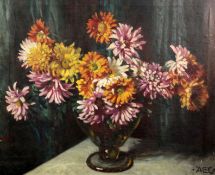 Alfred Egerton Cooper (1883-1974)oil on canvasStill life of chrysanthemums in a glass