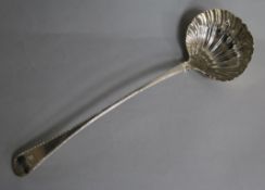 A George III silver feather edge Old English pattern soup ladle, Thomas Edwards?, London, 1769, 34.