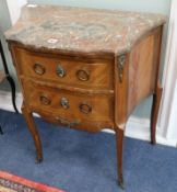 A French marble-topped inlaid mahogany commode W.68cm
