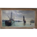 J. Crozes, oil on canvas, fishing boats in harbour, signed and dated '42, 60 x 119cm