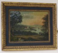 19th century English School, oil on canvas, naive landscape, 18 x 24cm