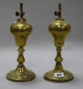 Two 19th century French brass lacemaker's lamps H.26cm.