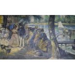 E. Le Sironi, oil on canvas board, figures beside a river, bears signature and dates 1913, 34 x