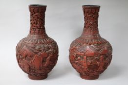 Two Chinese cinnebar lacquer vases H.15cm