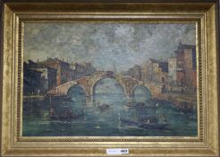 After Guardi, oil on canvas, Rialto Bridge, Venice, 39 x 59cm