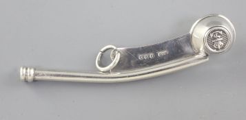 A 1930's silver bosun's call with engraved inscription "Silver Call Easter, 1952", engraved with
