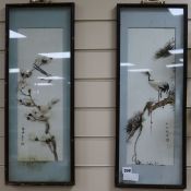 A pair of Japanese feather pictures, 46 x 16cm