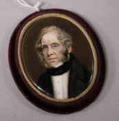 A Victorian porcelain plaque decorated with a miniature of Palmerston 7cm