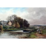 Henry Charles Fox (1855-1929)watercolourHorsedrawrn canal barge in a landscapesigned and dated