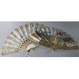 Two 19th century European fans with gouache painted leaves Largest 16cm