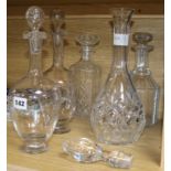 Five assorted glass decanters