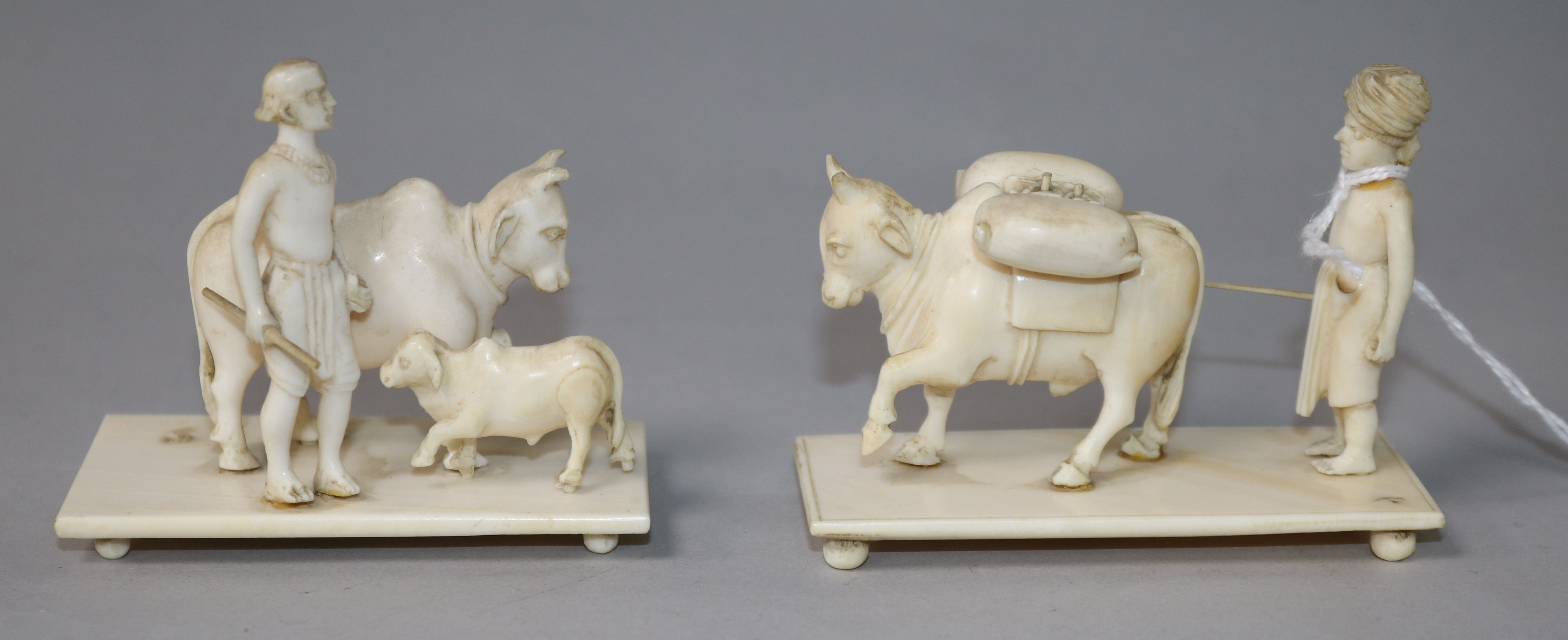 Two early 20th century Indian ivory groups 8cm